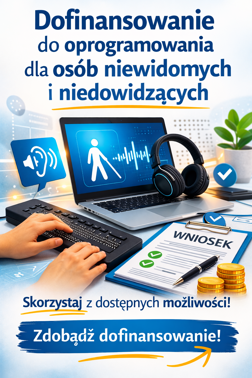 grafika o Dofinansowanii do oprogramowania dla osób niewidomych i niedowidzących – jak je uzyskać?